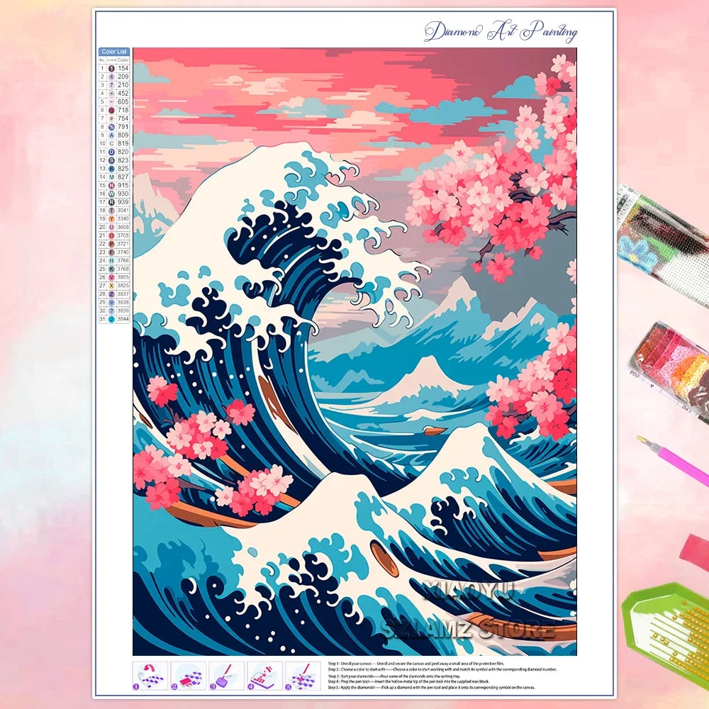 Xiaoyu Diamond Painting Cherry Blossom Mountain Mosaic Kit