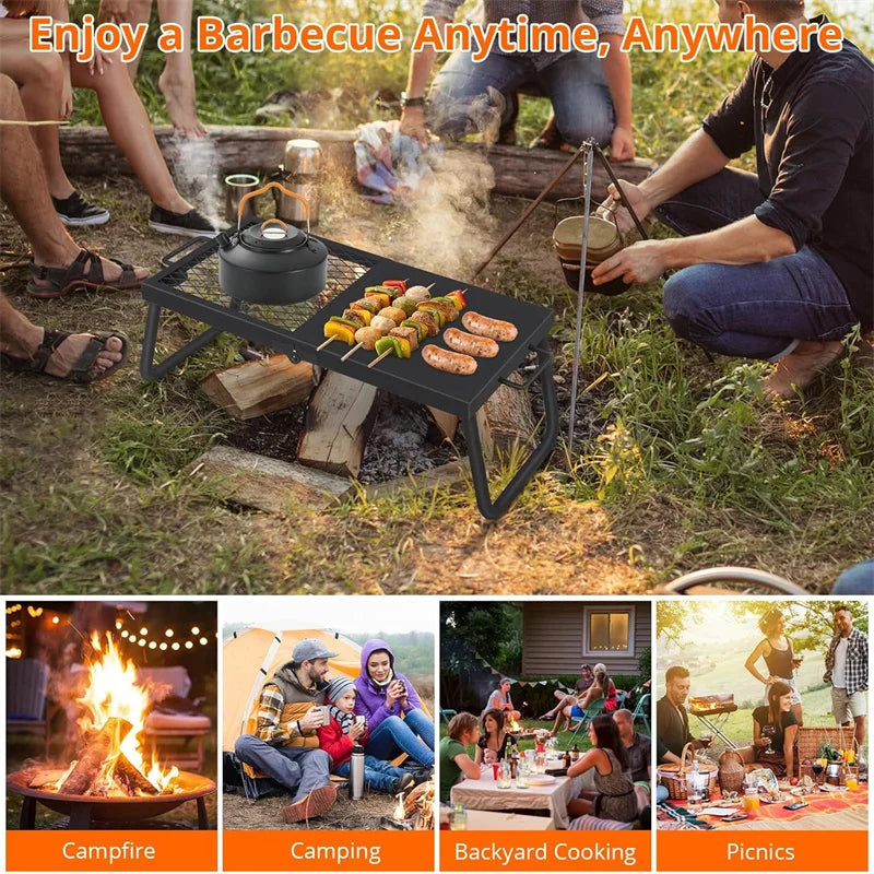 HiMISS Folding Campfire Grill Heavy Duty Steel Mesh Grate