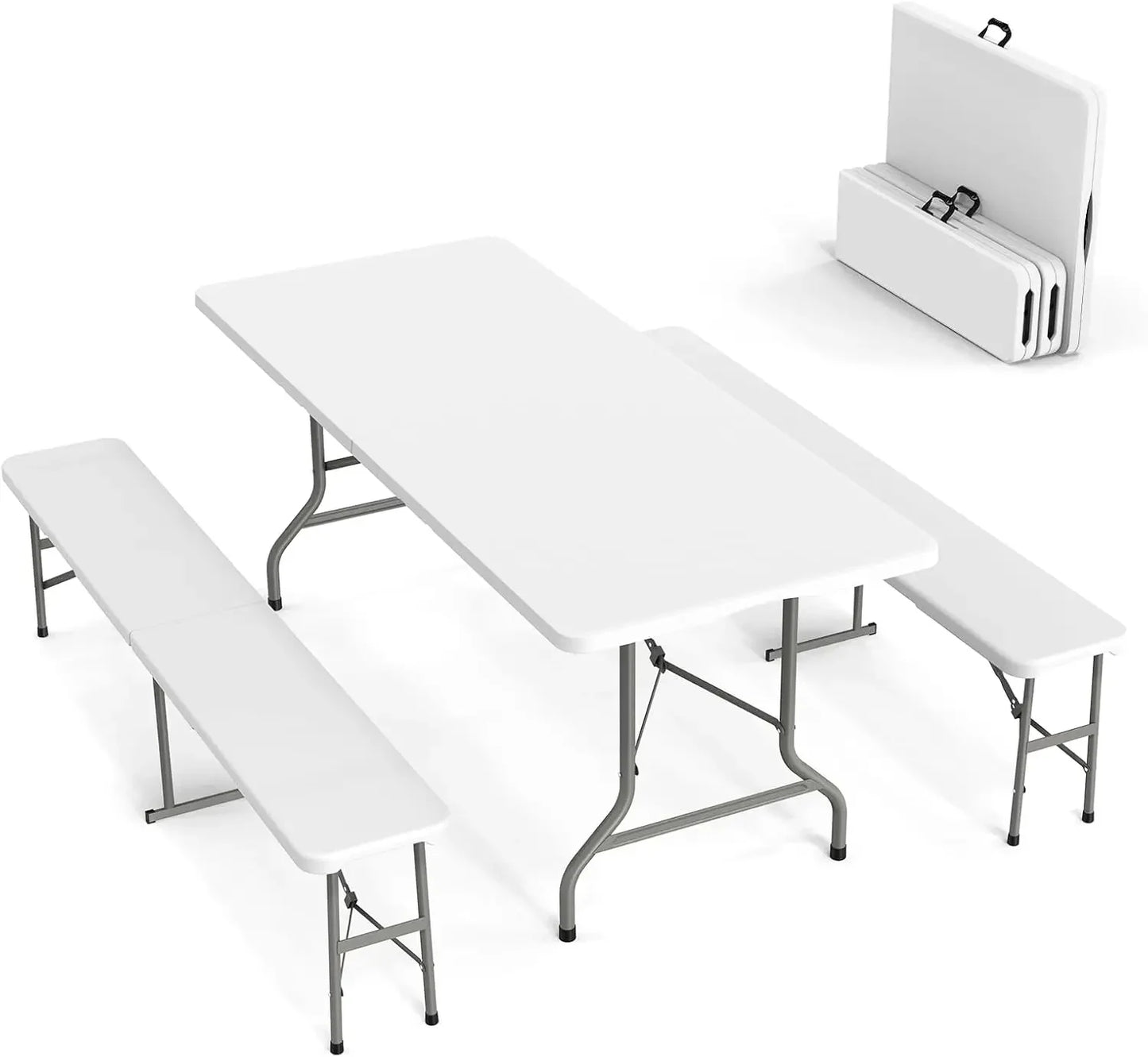 3 Piece Folding Picnic Table Set with Two Benches 6 Feet