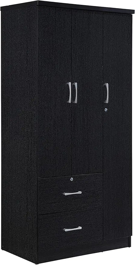 Mahogany 3-Door Armoire with 2 Drawers and 3 Shelves