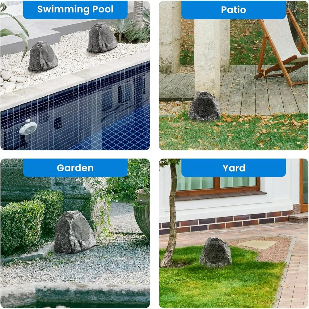 Granite Grey Outdoor Rock Speaker Set for Deck and Garden