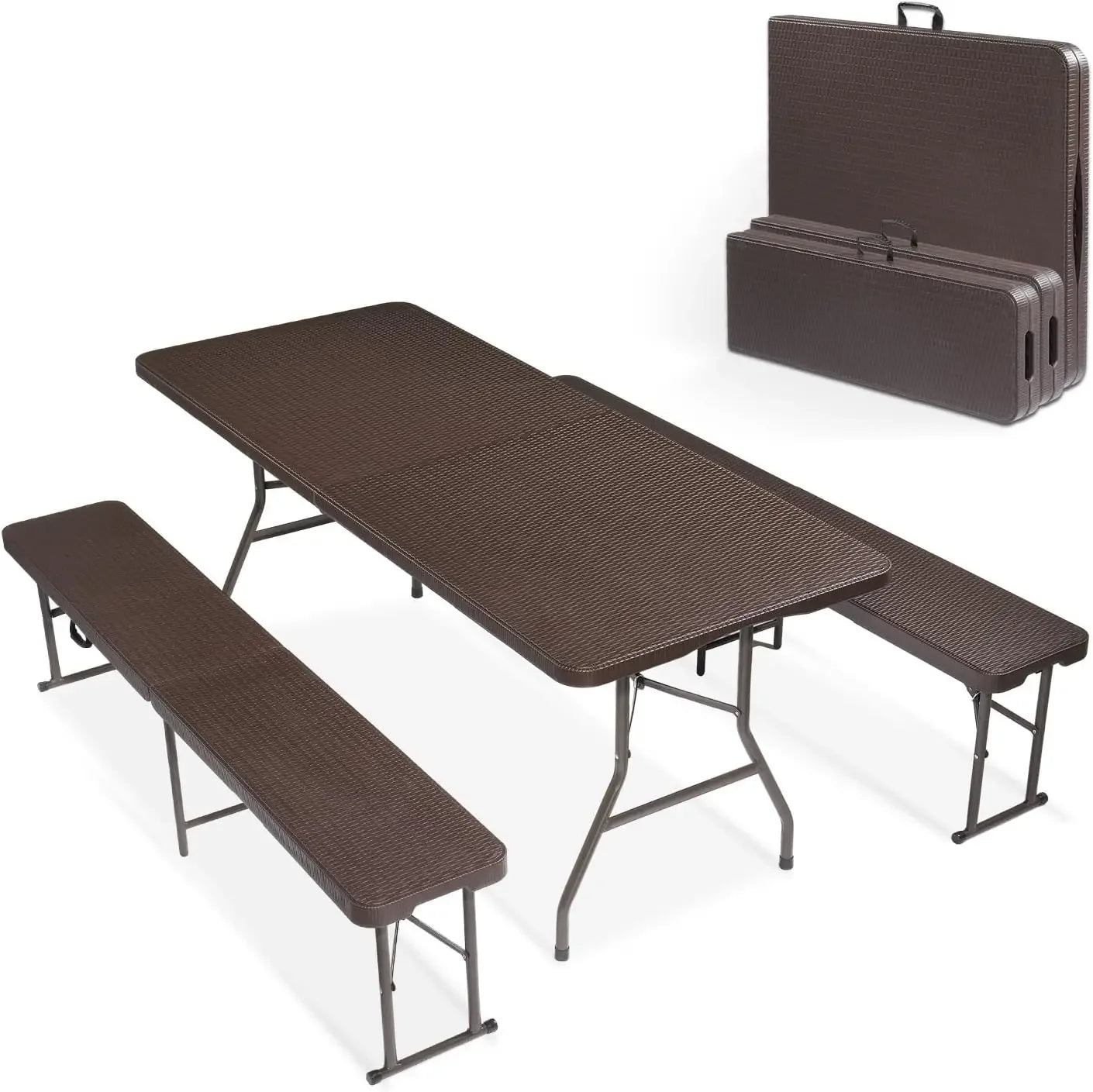 3 Piece Folding Picnic Table Set with Two Benches 6 Feet