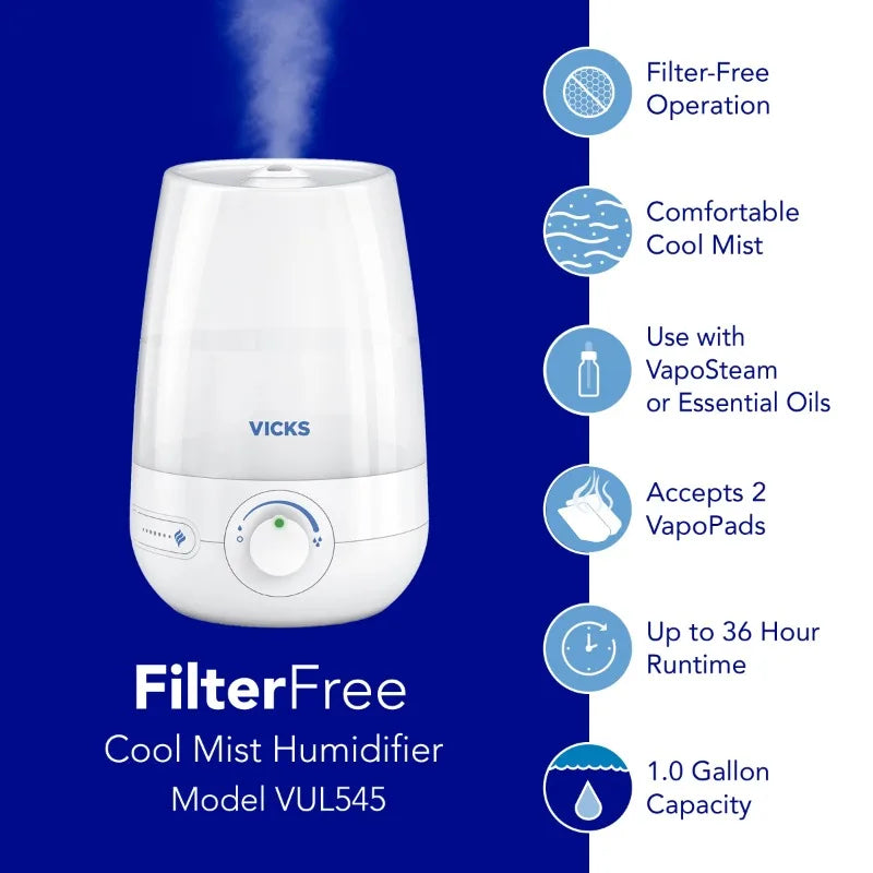 Vicks 1 Gallon Filter Free Cool Mist Humidifier for Home Use