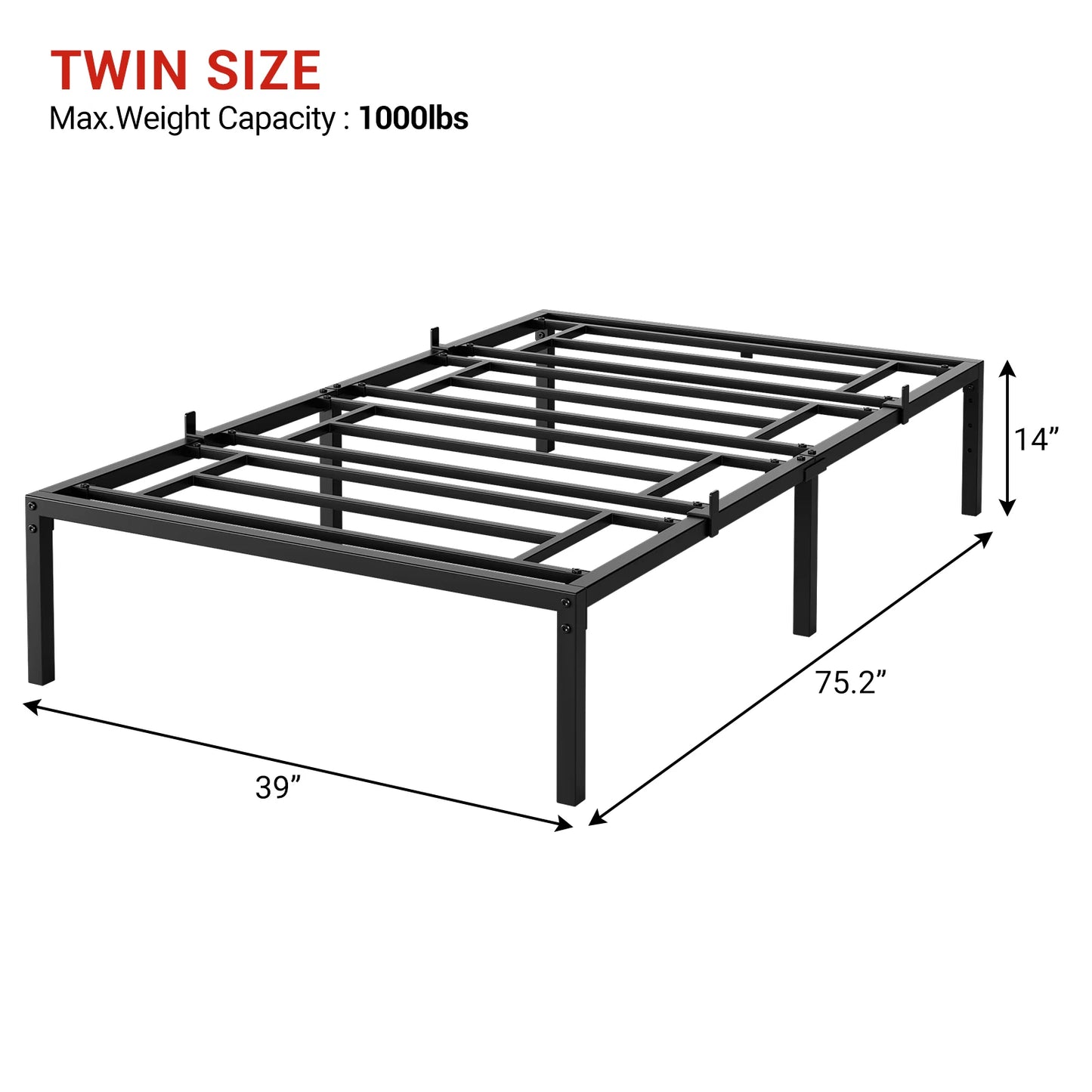 Hign-concerned Modern Metal Bed Frame With Heavy Duty Slats