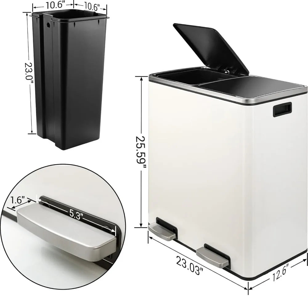 60L Dual Compartment Stainless Steel Kitchen Trash Can
