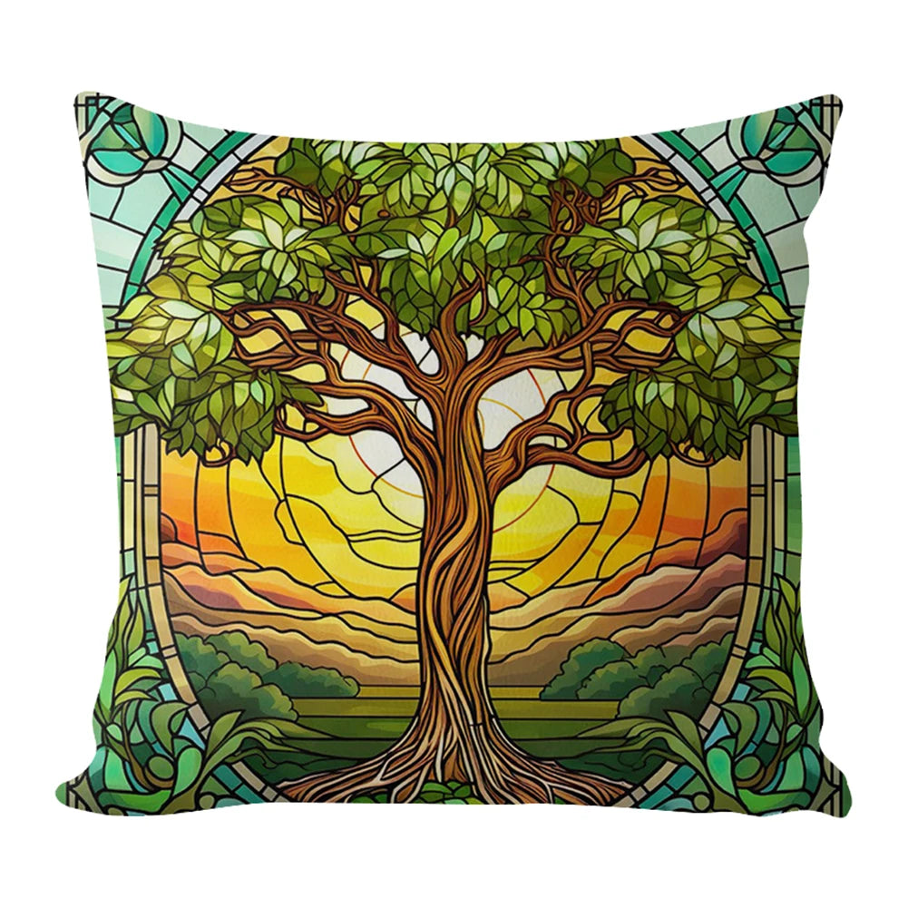 17.72 x 17.72 Inch Tree of Life Cross Stitch Pillow Kit Cotton Cushion Embroidery Kit for Adults and Beginners