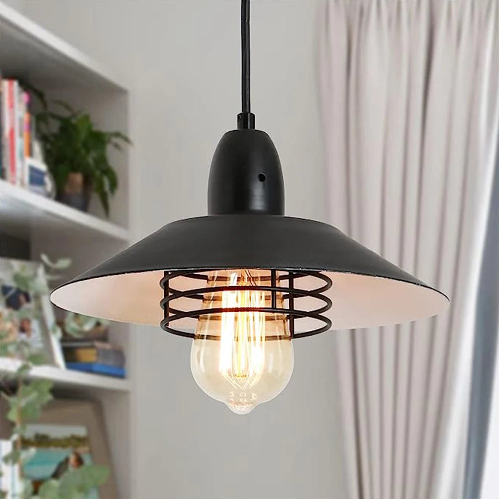 Farmhouse Vintage Black Pendant Light with Adjustable Spring Frame