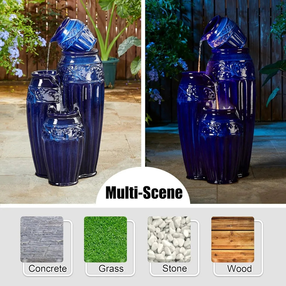 Glitzhome Oversized Outdoor Water Fountain with LED Lights