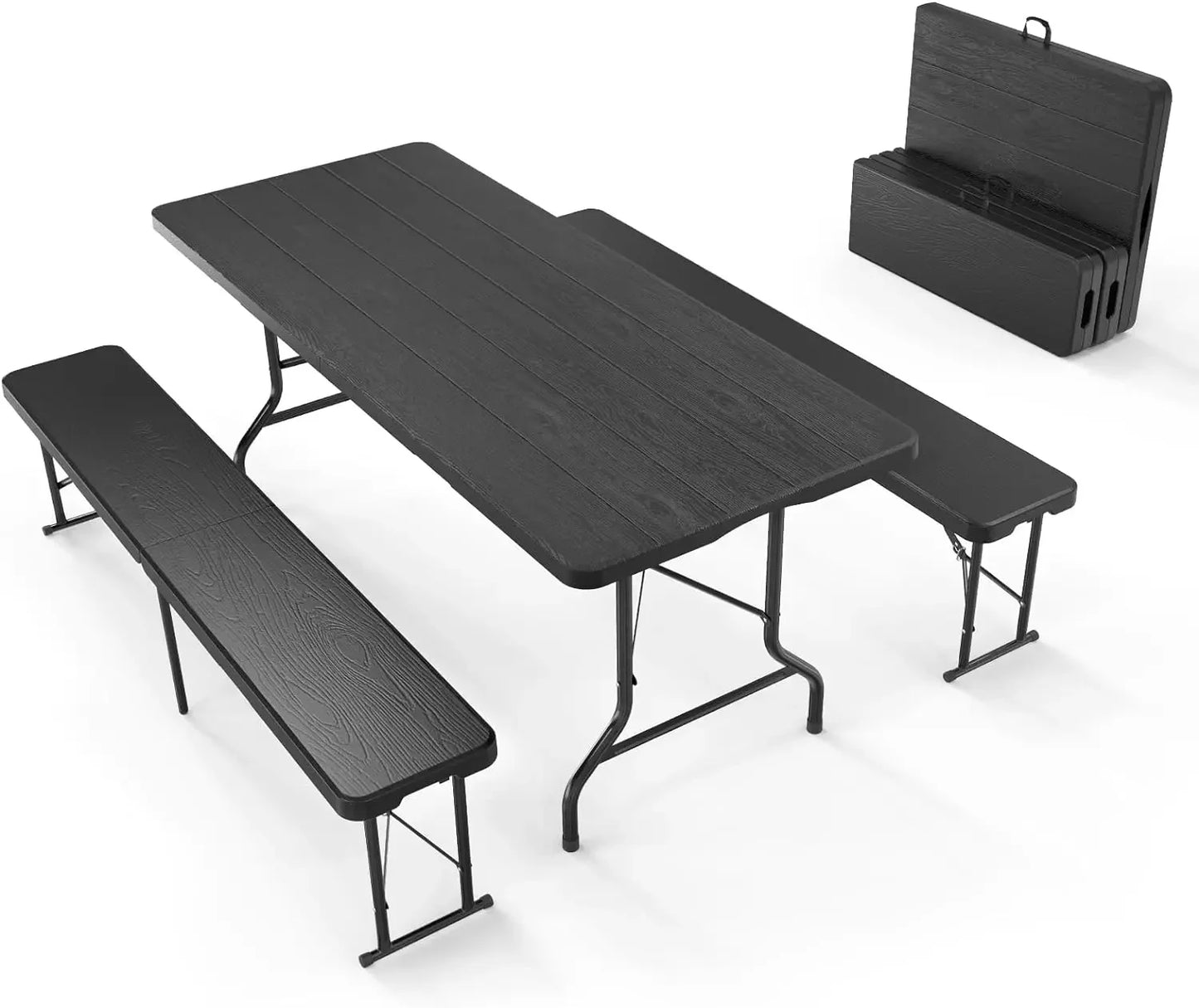 3 Piece Folding Picnic Table Set with Two Benches 6 Feet