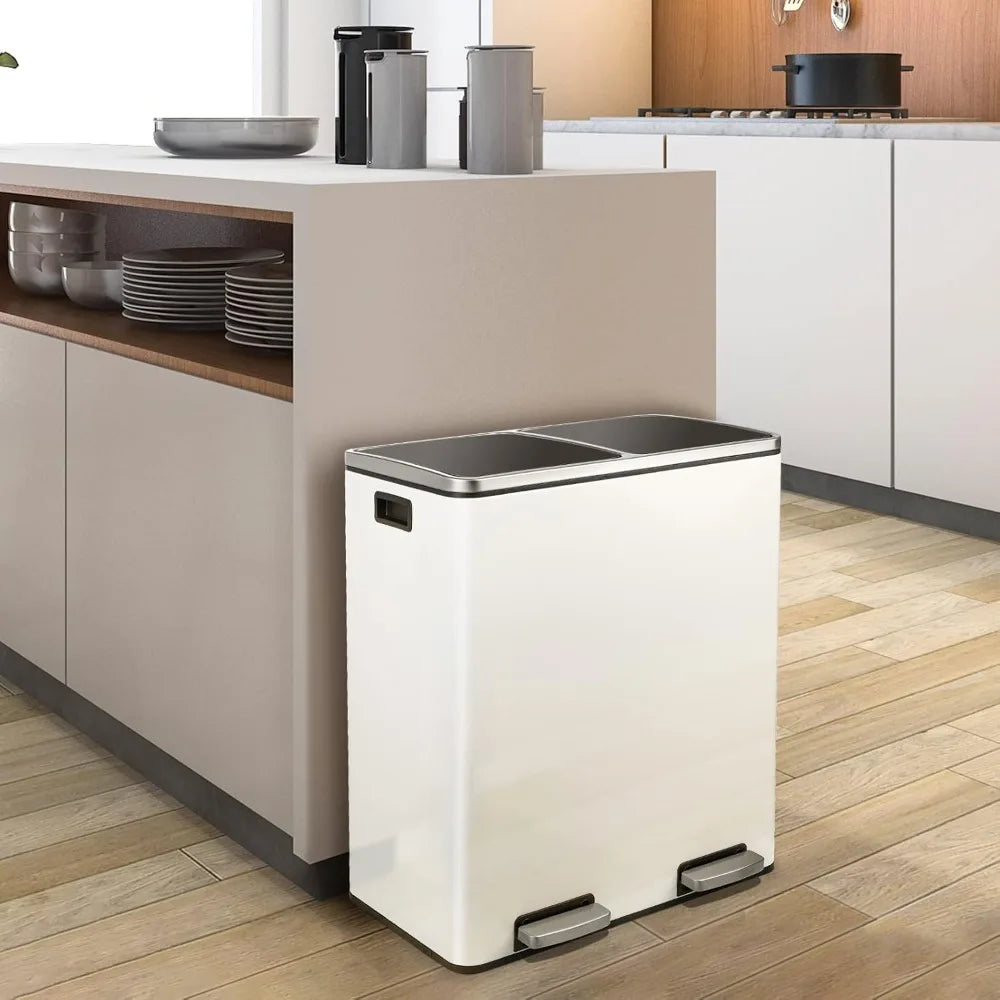 60L Dual Compartment Stainless Steel Kitchen Trash Can