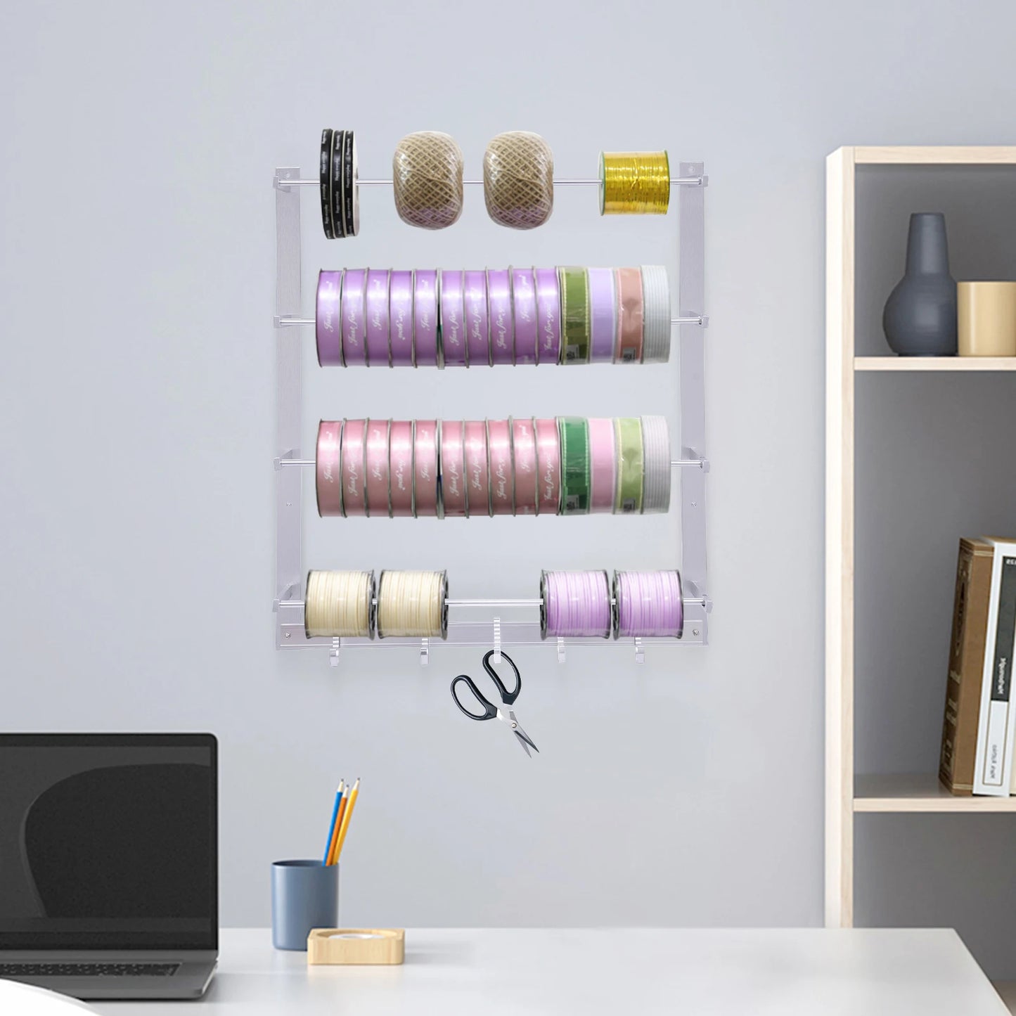 Wire Spool Rack Wall Mount Organizer for Ribbons and Thread