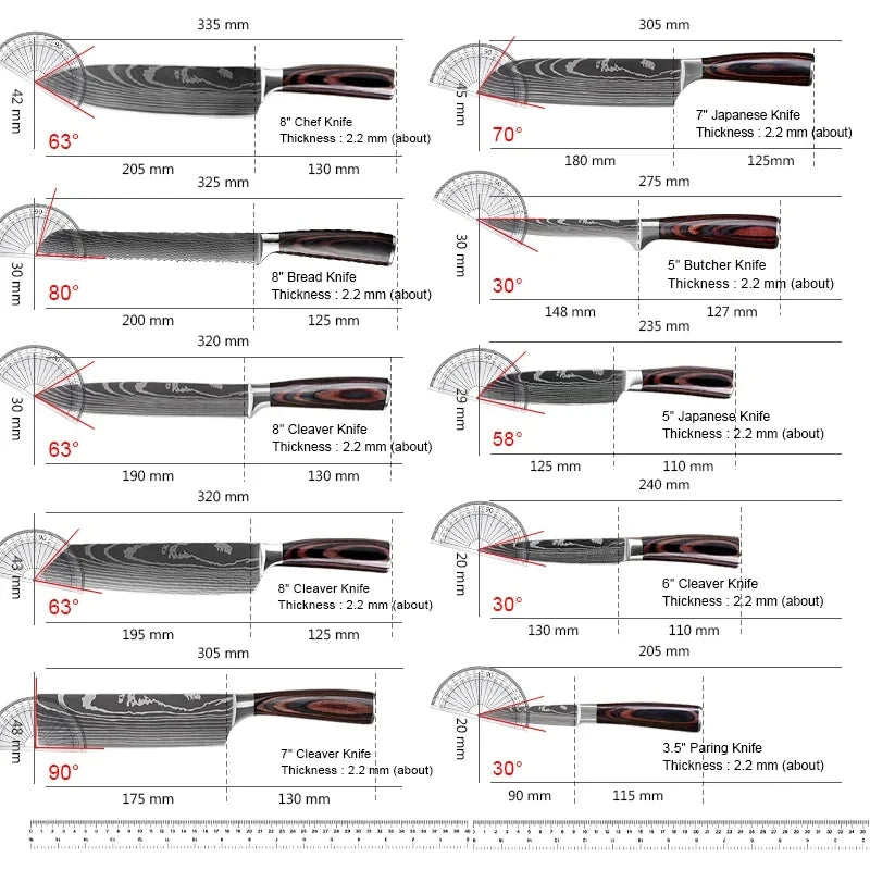 Japanese Kitchen Knives Set High Carbon Damascus Steel 8/10pcs