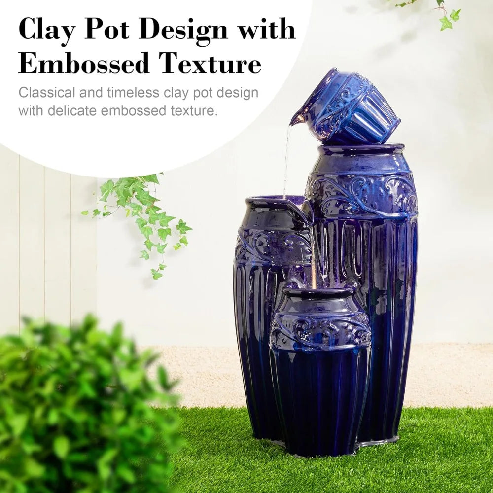 Glitzhome Oversized Outdoor Water Fountain with LED Lights