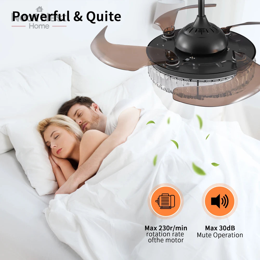Contemporary Crystal LED Retractable Ceiling Fan with Remote