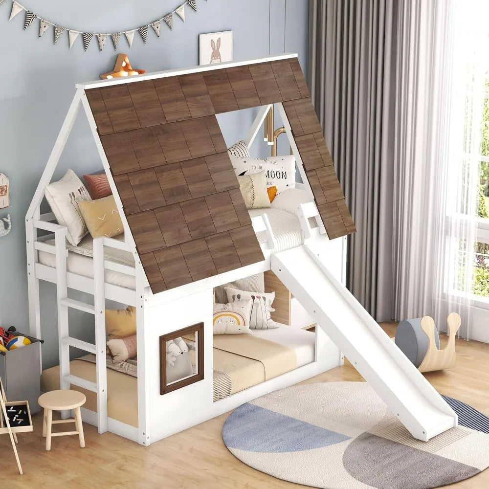 Hign-concerned Twin Over Twin Bunk Bed With Roof System