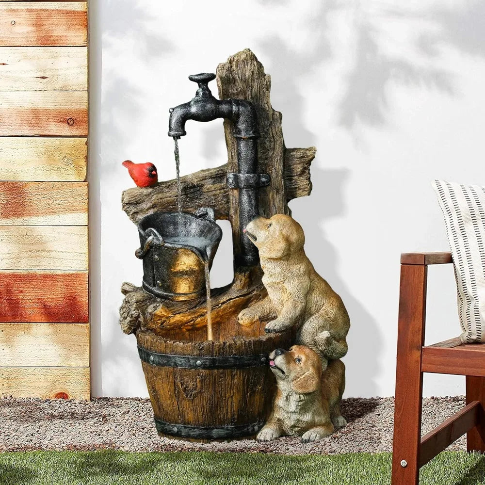 LuxenHome 30 Inch Resin Outdoor Water Fountain with LED Lights