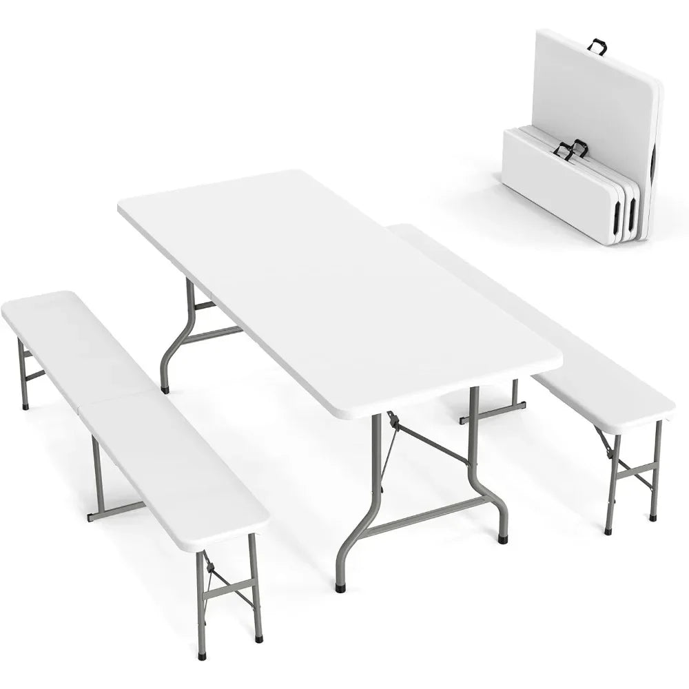 3 Piece Folding Picnic Table Set with Two Benches 6 Feet