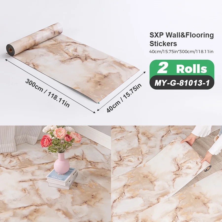 2 Rolls Self Adhesive Wall Floor Sticker Wood Grain Marble