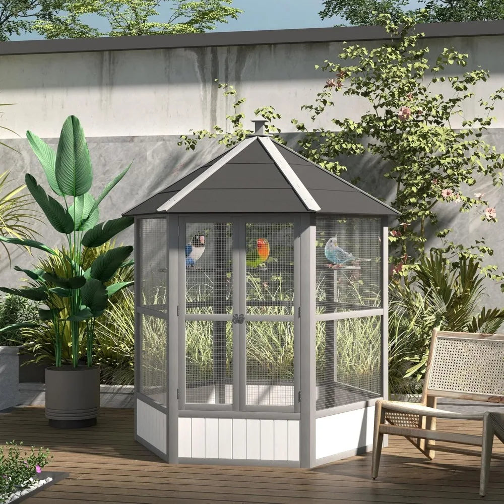 RBXCM Large Wooden Hexagonal Bird Cage – Spacious Outdoor Aviary