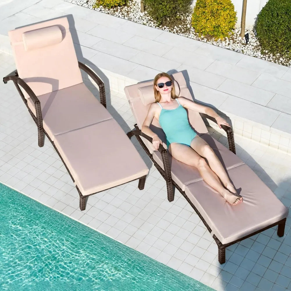 Tangxu Outdoor Wicker Chaise Lounge Chairs Set of 2