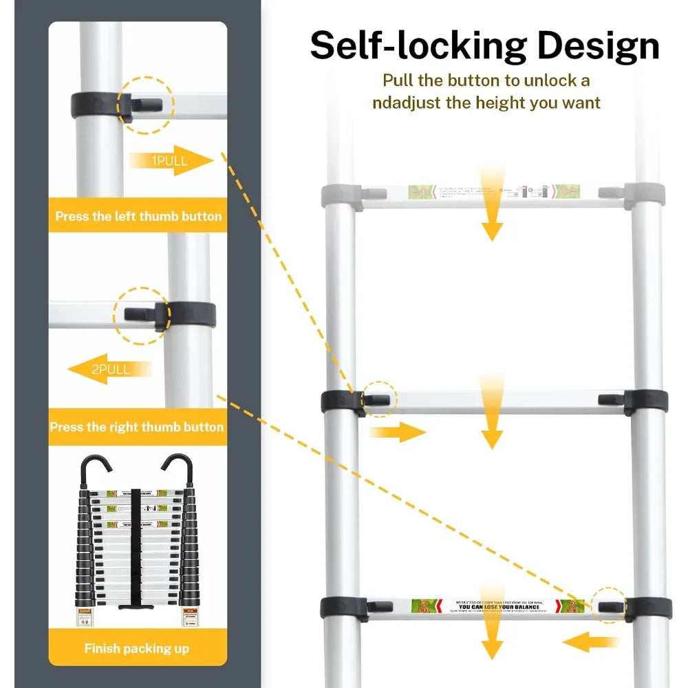RIKADE Telescopic Ladder Aluminum With Stable Hook Feet
