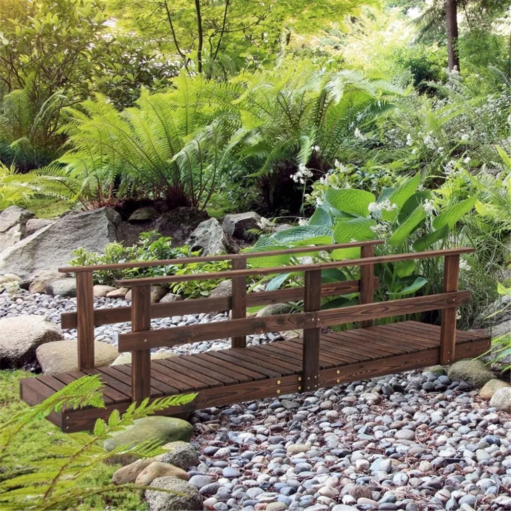 7FT Wooden Garden Bridge with Handrails for Outdoor Spaces