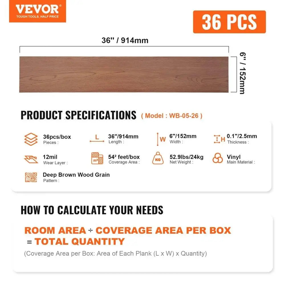 Self Adhesive Vinyl Floor Tiles Peel and Stick Brown Wood Grain