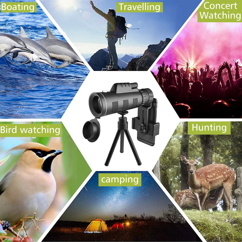 80x100 HD Zoom Monocular Telescope with Tripod for Camping