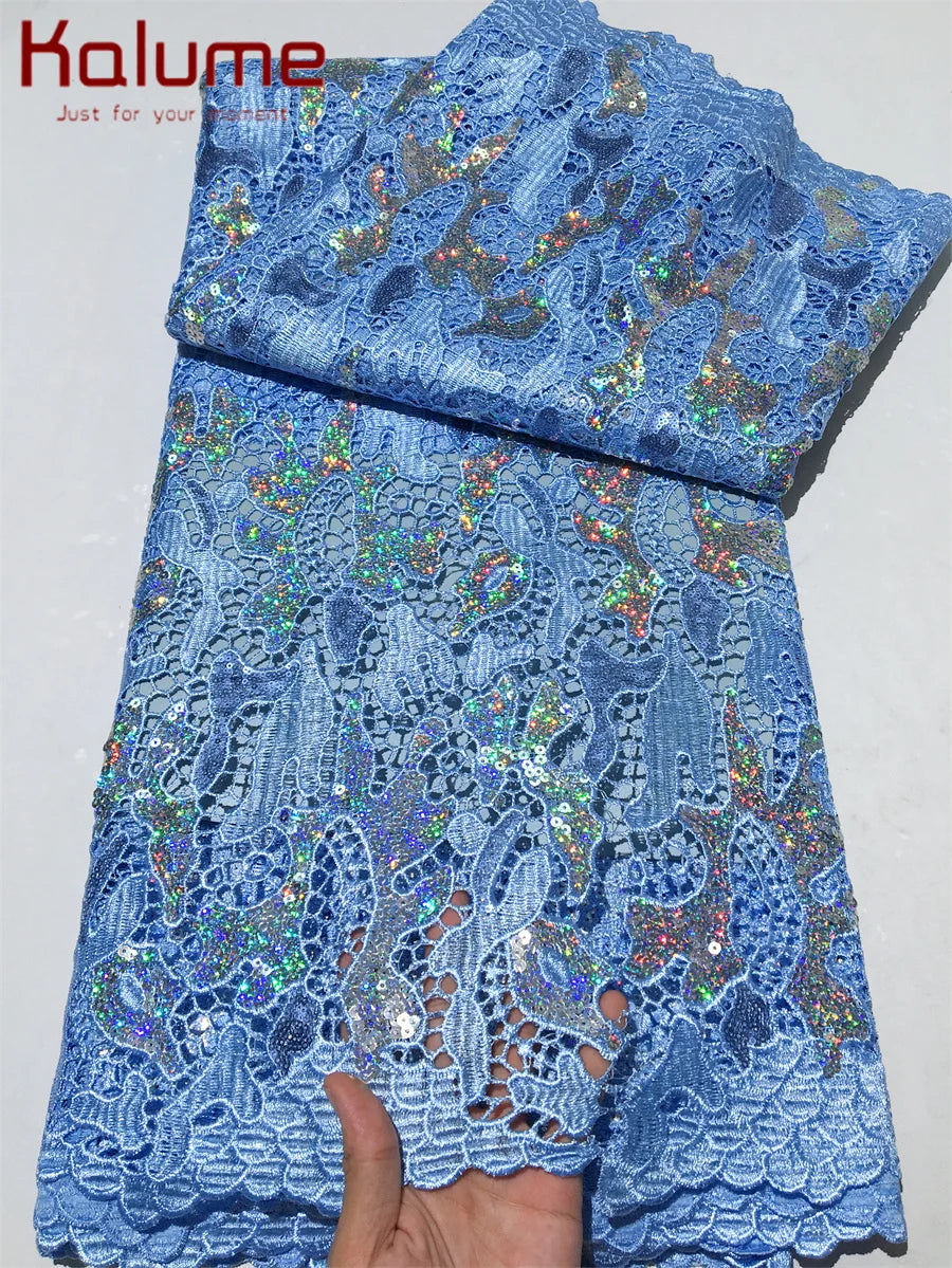 Kalume High Quality African Sequins Lace Fabric for Dresses