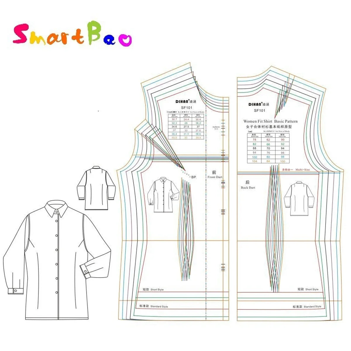 SmartBao Women's Shirt Pattern Ruler for Sewing Design
