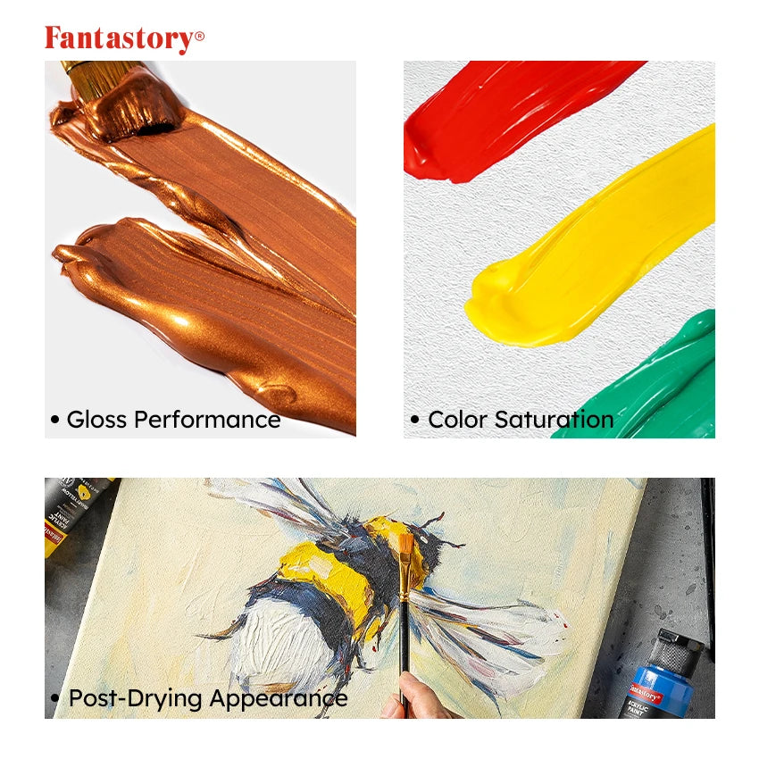 Fantastory 28 Color Acrylic Paint Set With 12 Brushes