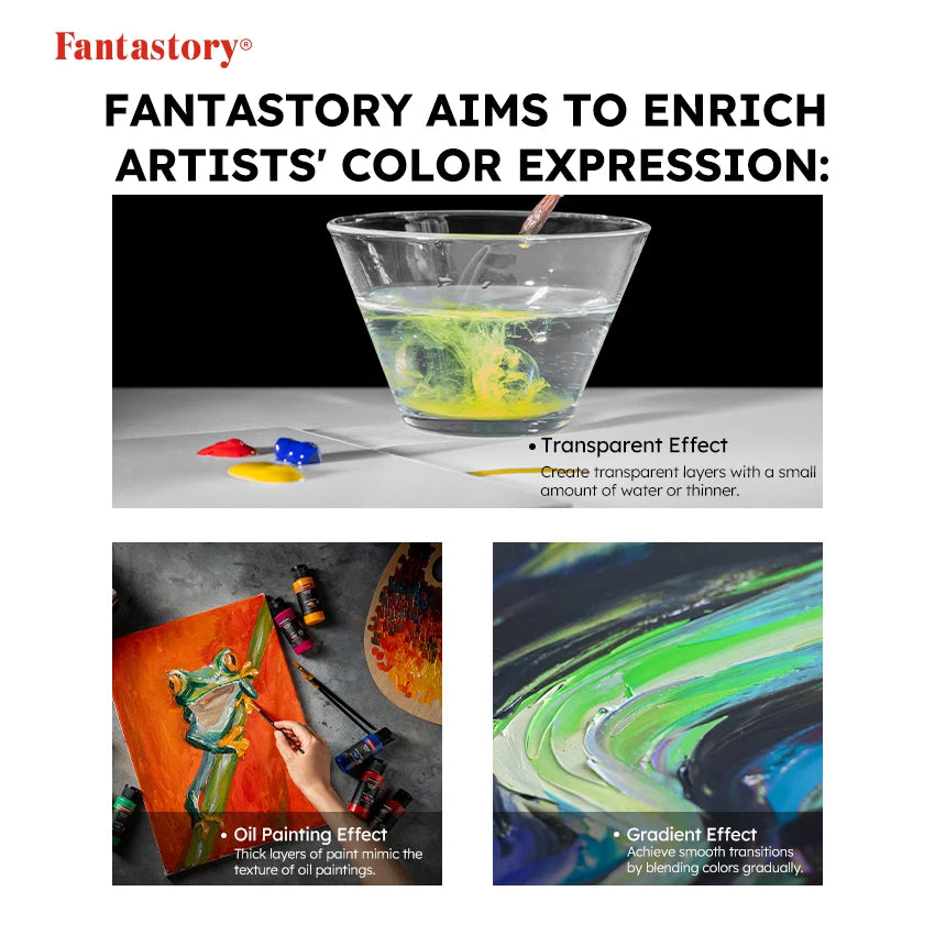 Fantastory 28 Color Acrylic Paint Set With 12 Brushes