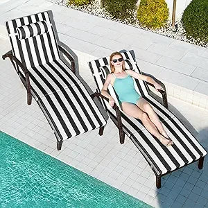 Tangxu Outdoor Wicker Chaise Lounge Chairs Set of 2