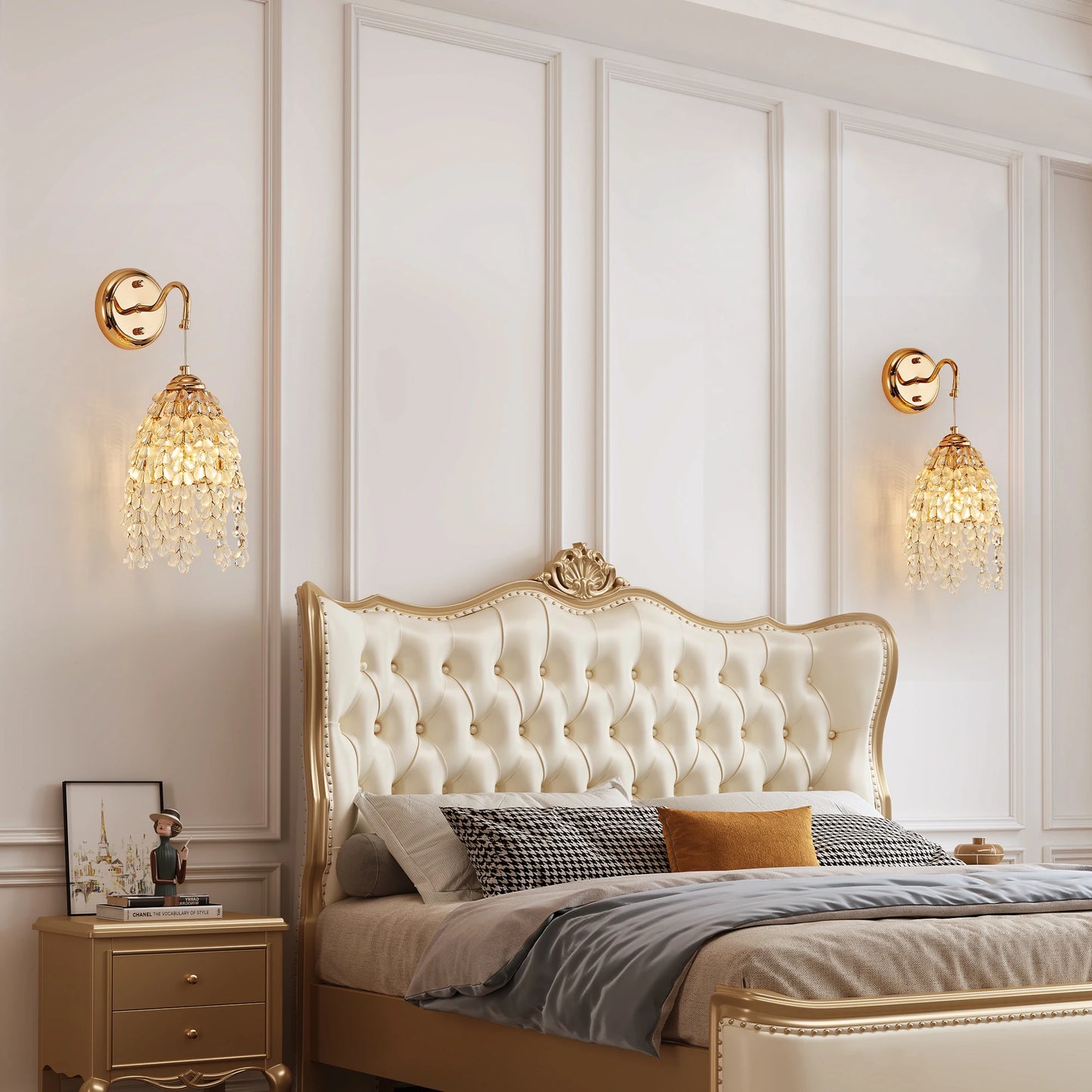 ARLGSITEC Luxury Set of 2 Crystal Bead String Wall Sconces