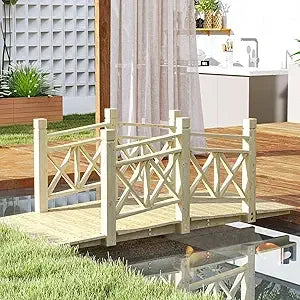 7FT Wooden Garden Bridge with Handrails for Outdoor Spaces