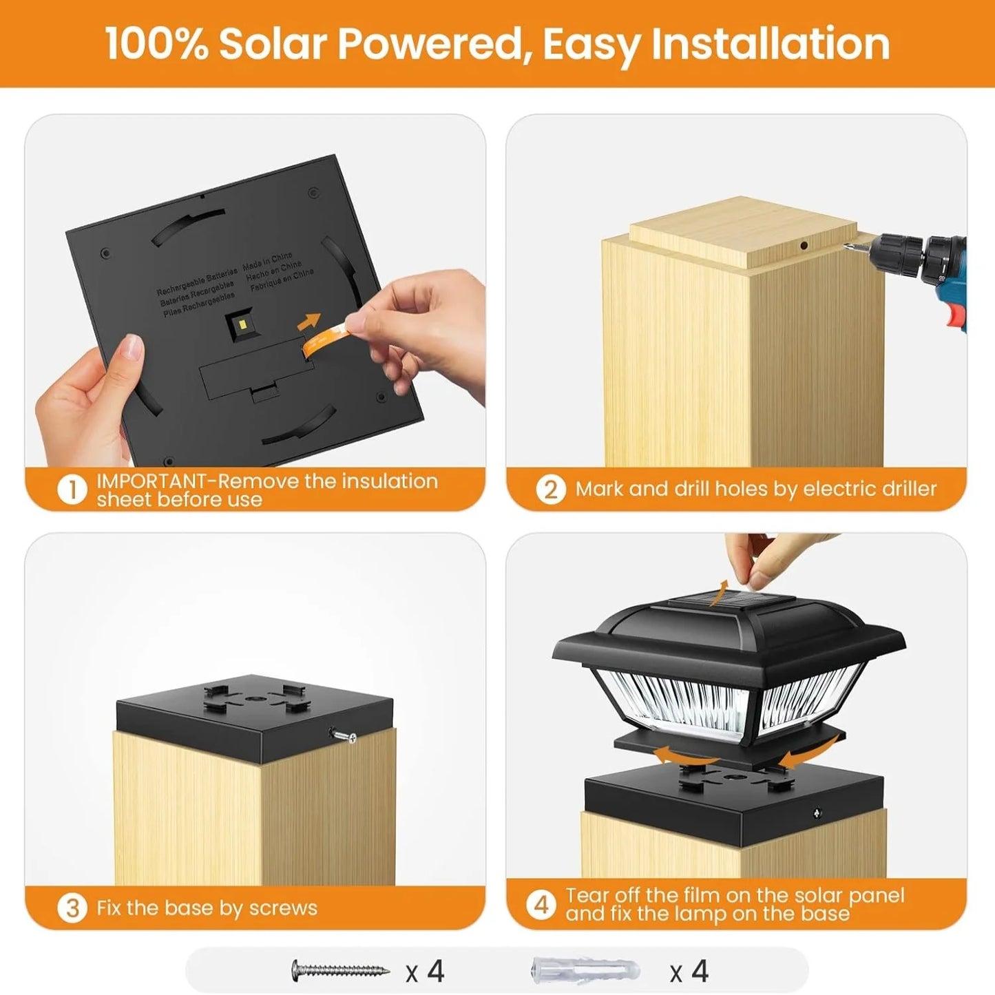 Solar Post Cap Lights 6 or 12 Pack for Garden Fence Deck Yard