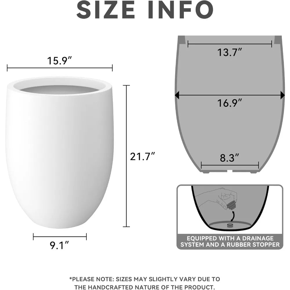 Kante Snow White Concrete Tall Planter with Drainage Hole