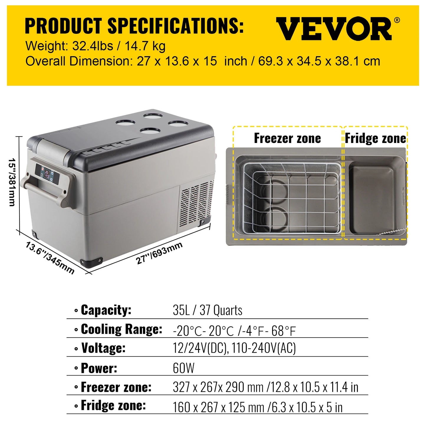 Portable Car Refrigerator Mini Fridge Freezer Compressor Cooler