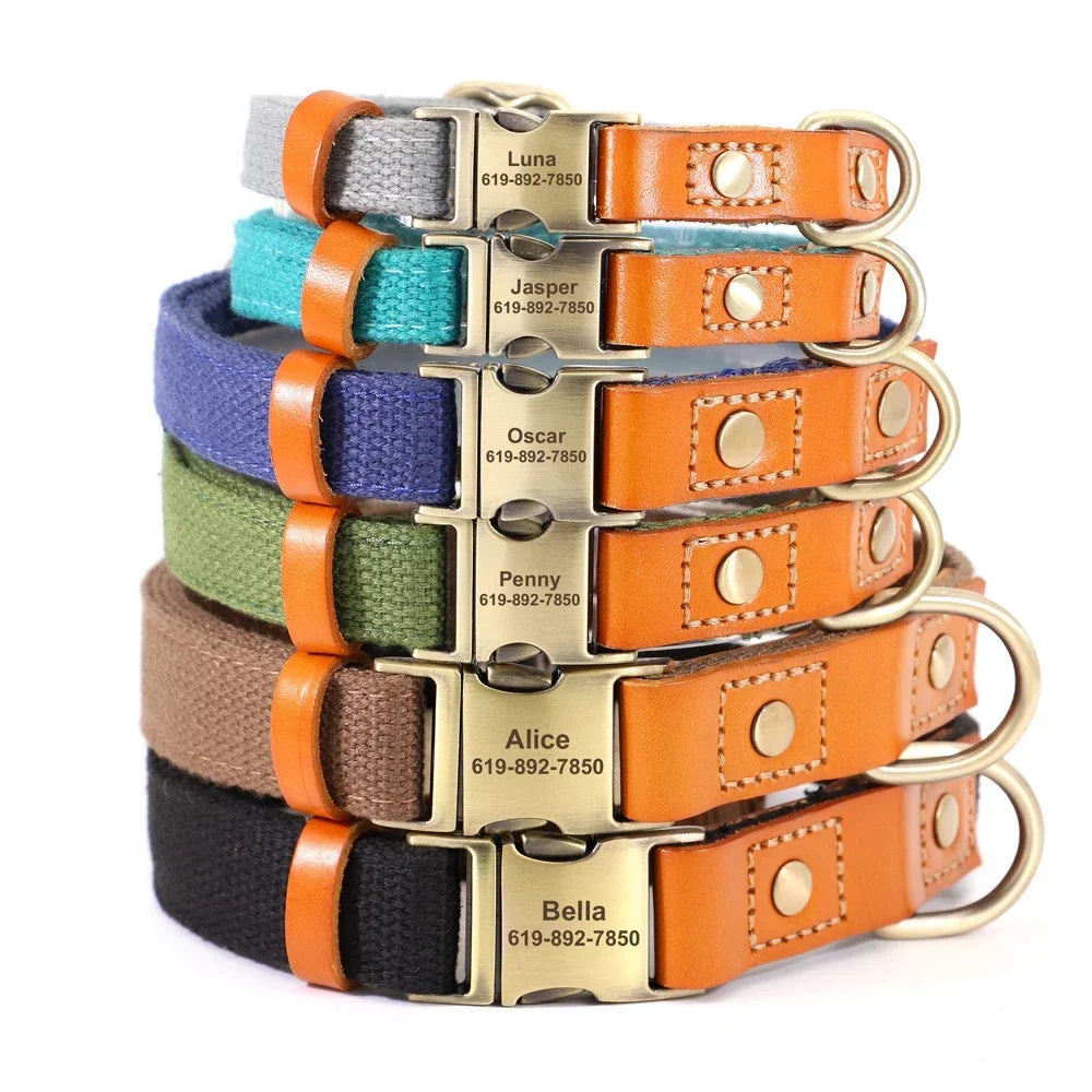 Pet Artist Nylon Custom Dog Collar Leash Set Nameplate
