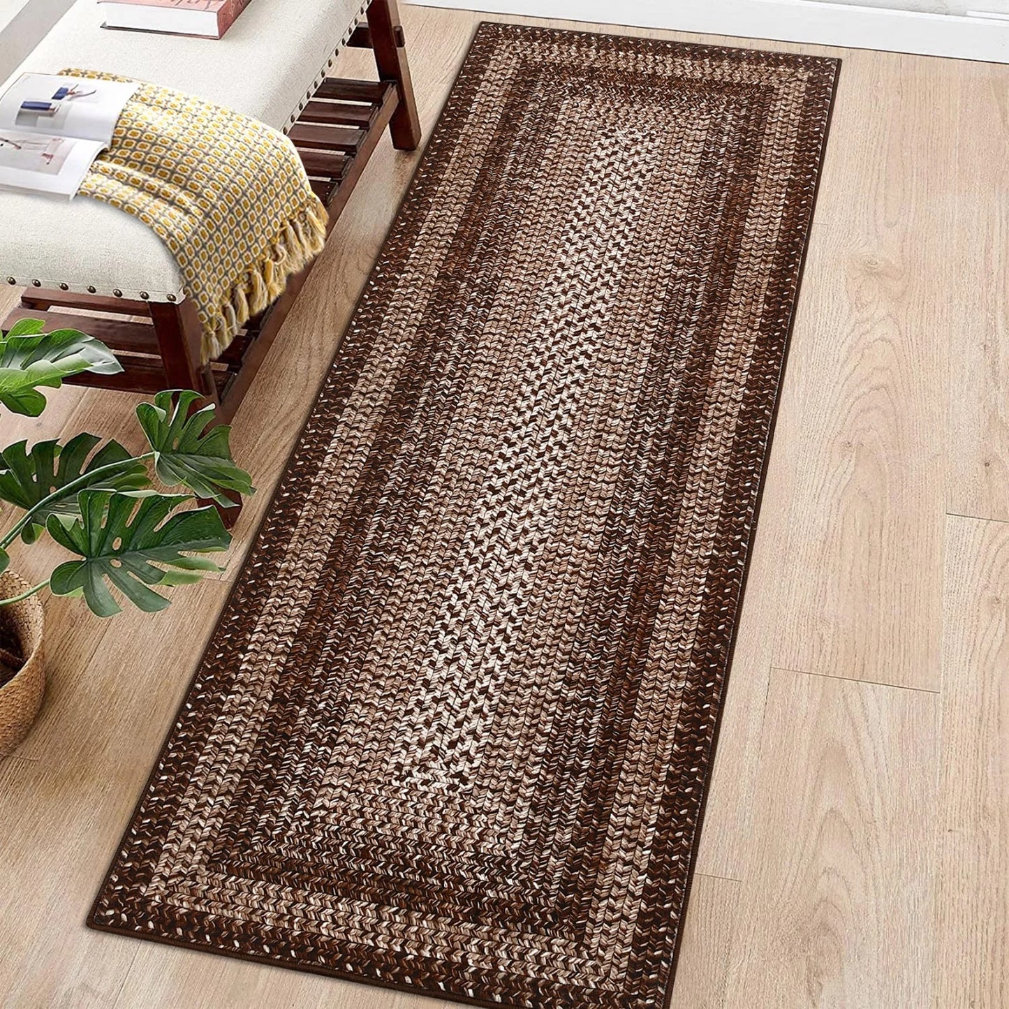 HiMISS Washable Braided Area Rug for Living Room Non Slip