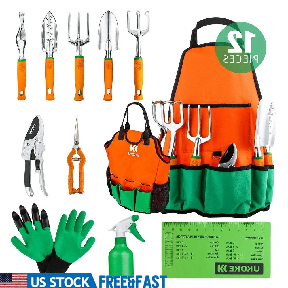 XMSJ 12 Piece Aluminum Garden Tools Set with Tote Bag