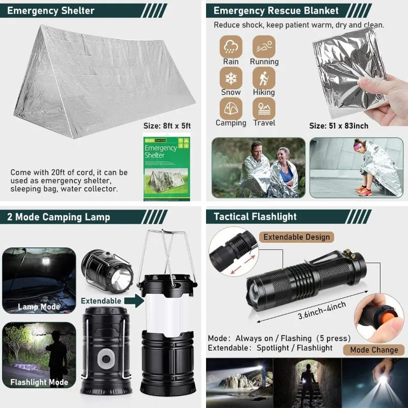262 Piece Survival Gear Kit with First Aid and Camping Supplies