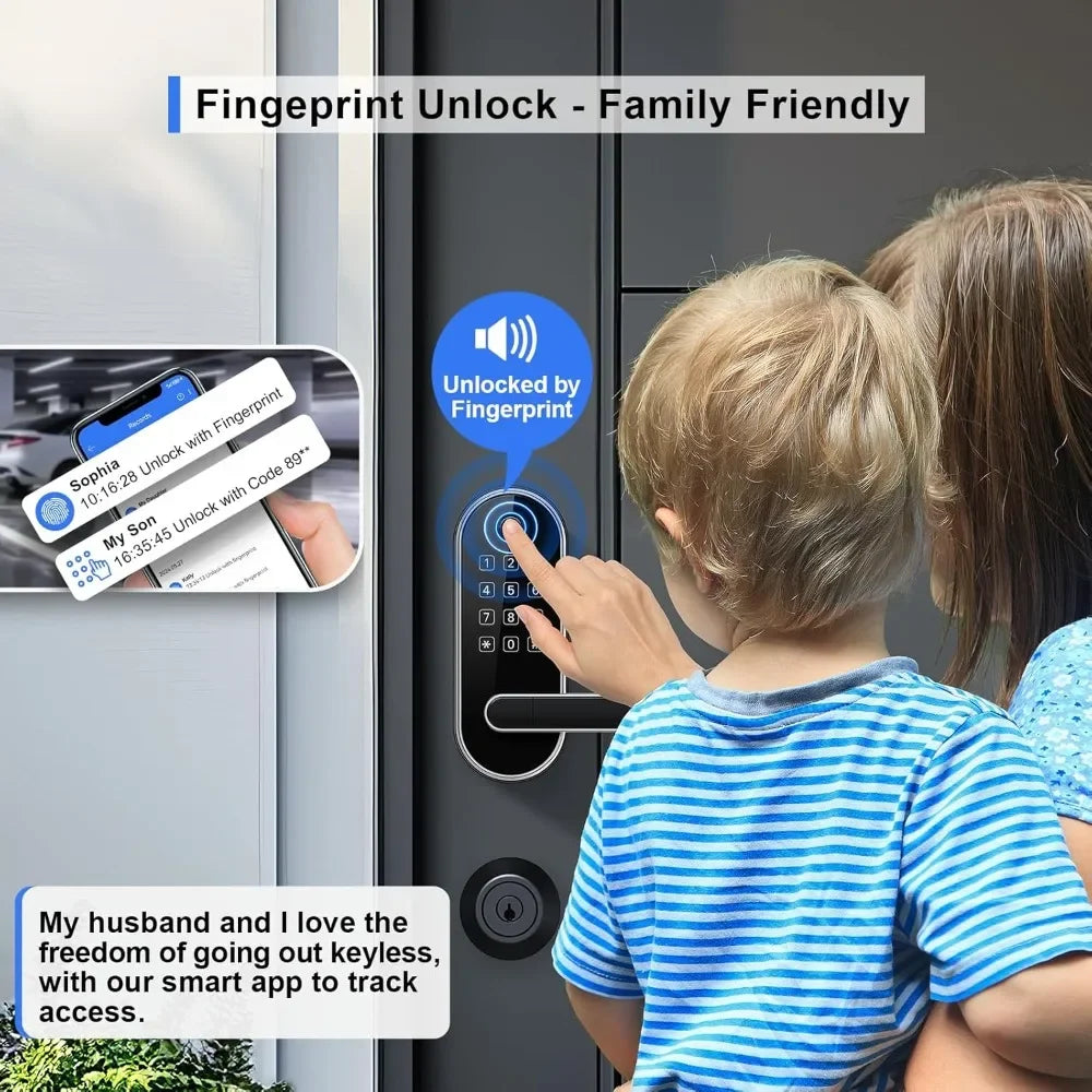 Silver Keyless Entry Fingerprint Smart Lock With Code Passcode