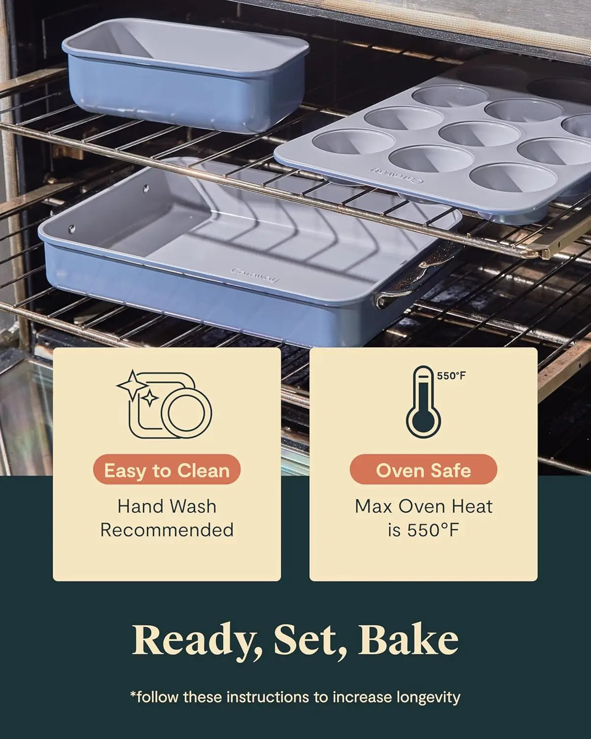 XMSJ Nonstick Ceramic Bakeware Set with Cooling Rack and Storage