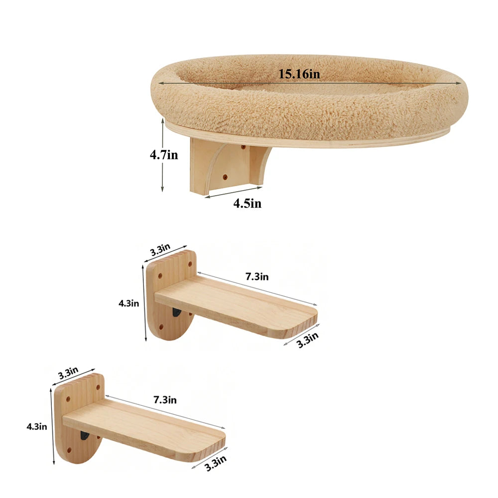 PETRAVELCN Cat Wall Mounted Wooden Climbing Ladder Hammock