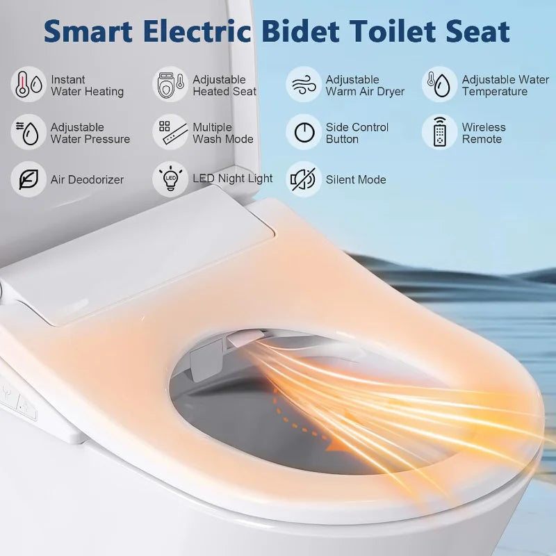 Smart Electronic Bidet Toilet Seat with Heated Lid and Warm Water