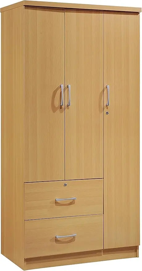Mahogany 3-Door Armoire with 2 Drawers and 3 Shelves