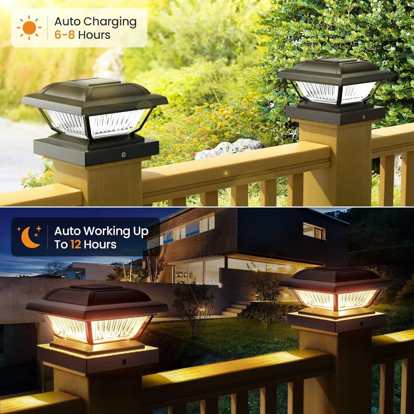 Solar Post Cap Lights 6 or 12 Pack for Garden Fence Deck Yard