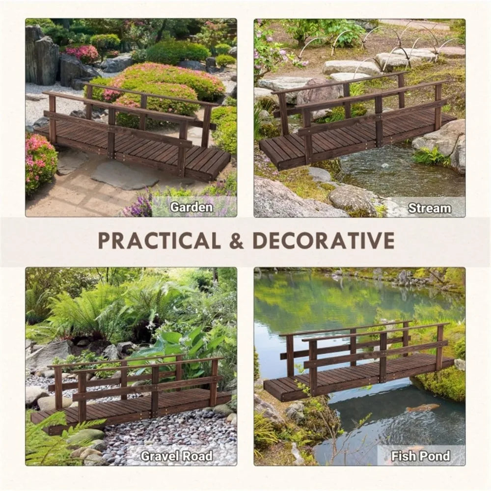 7FT Wooden Garden Bridge with Handrails for Outdoor Spaces
