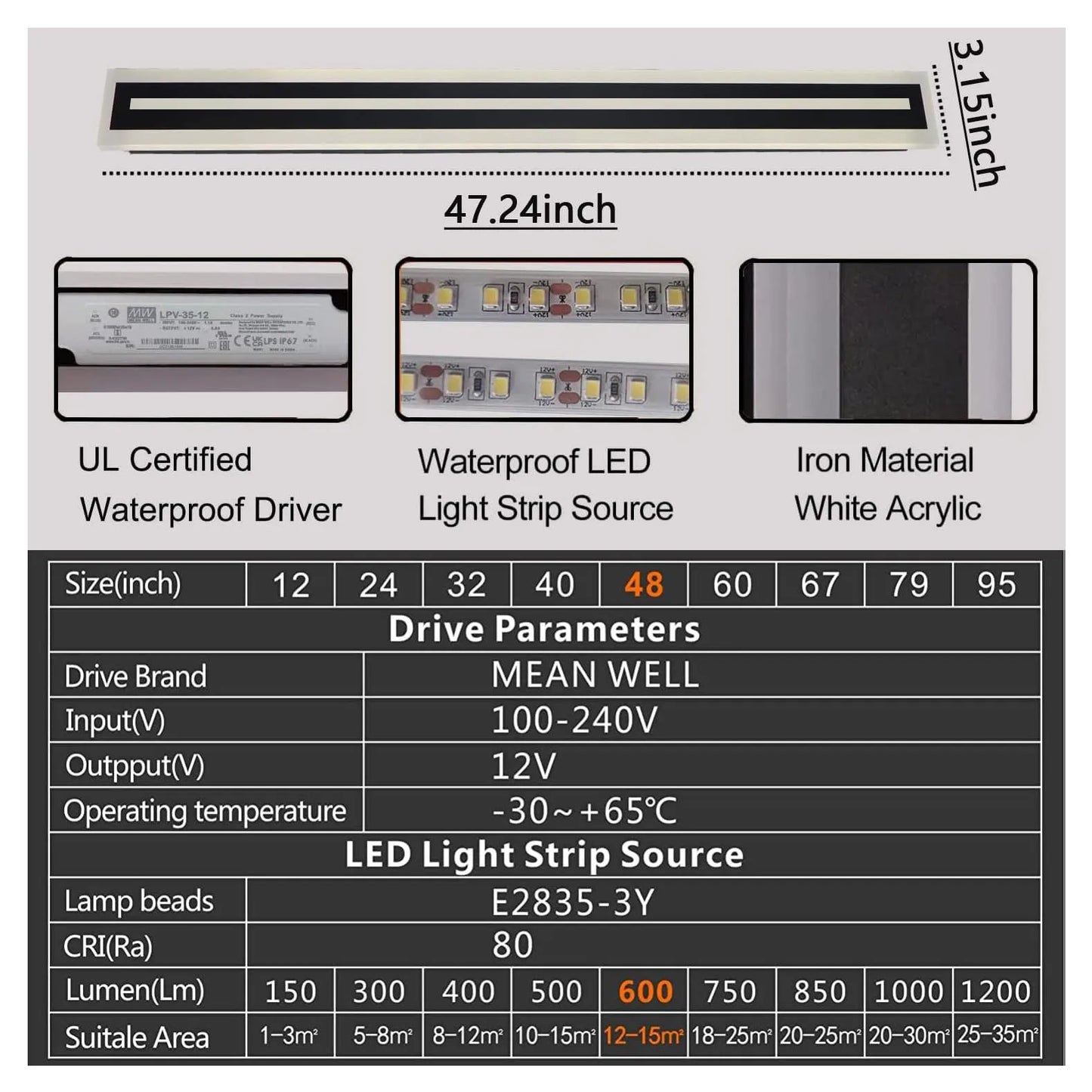 Outdoor Long Strip Modern LED Wall Light Fixture Lamps IP67
